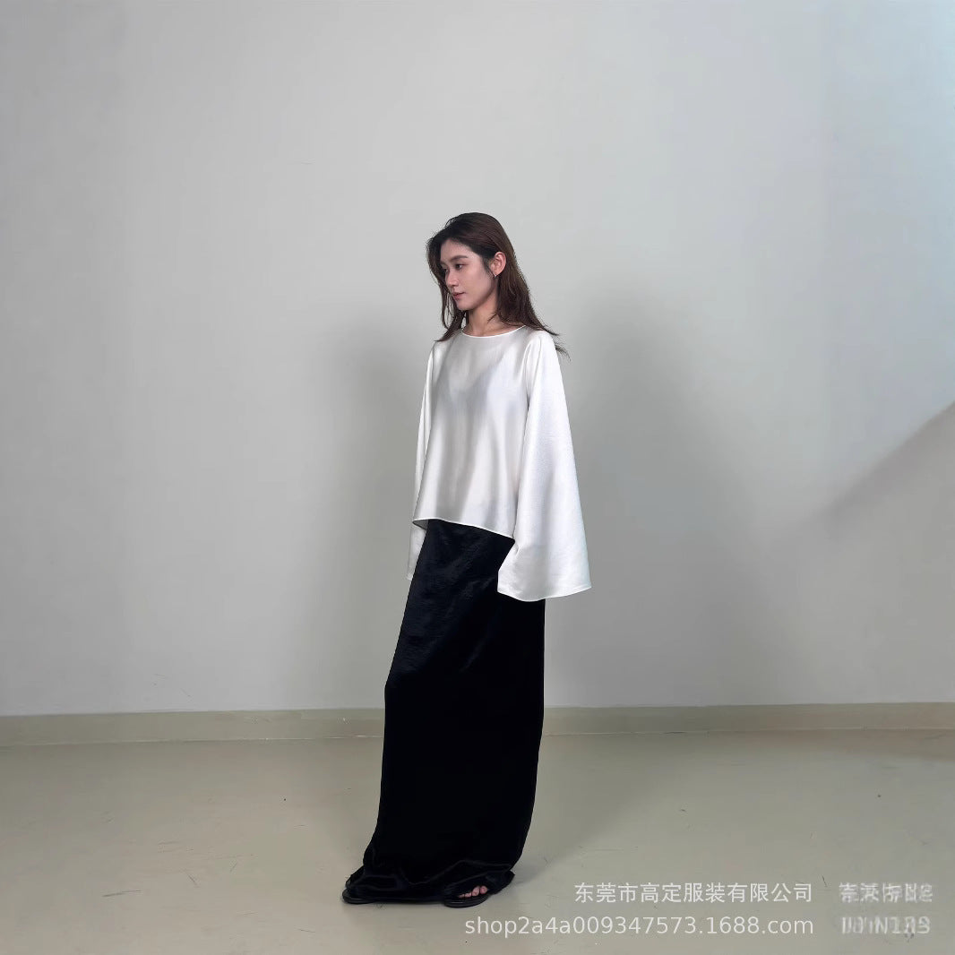 Haute couture spot Japan imported acetic acid one piece glossy top long sleeves huge thin static luxury minimalist horn sleeves