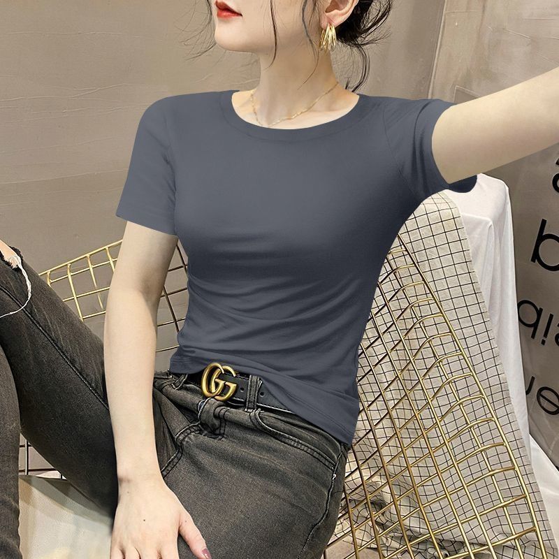 Black Modal V-neck short-sleeved t-shirt women's summer slim top thin cold silk versatile half-sleeved t-shirt