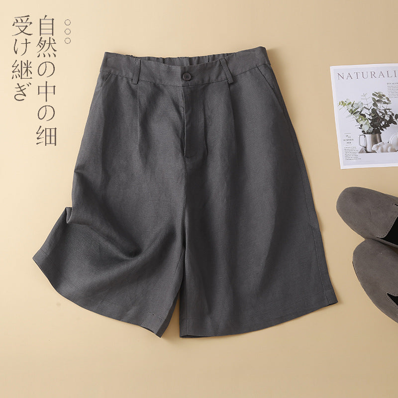 Real shot 2025 summer thin cotton and linen literary loose casual wide-leg five-point medium pants women #9277