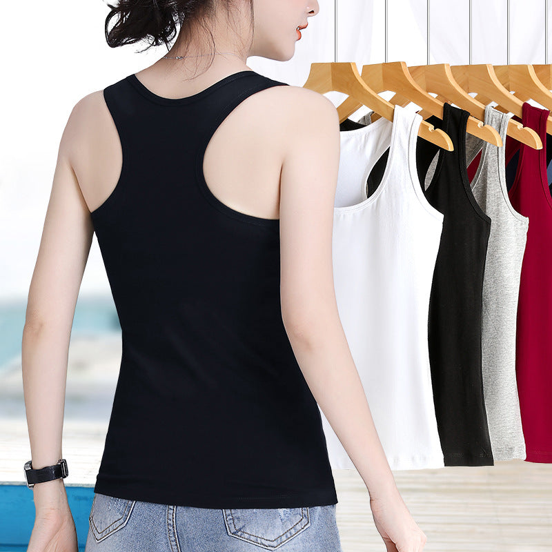 I-shaped vest for women's summer sleeveless tight body, bottom sling inside, outer wear sports fitness fat mm meat covering pure cotton large size