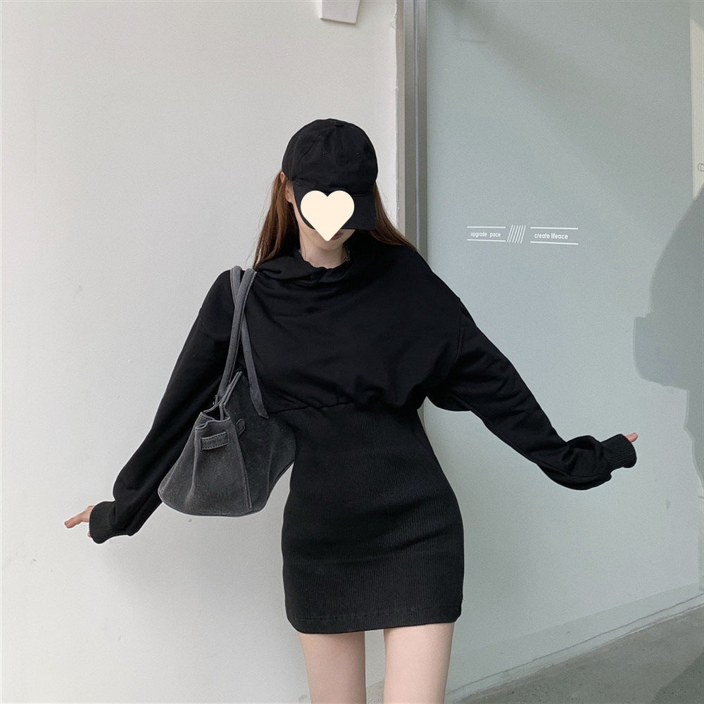 2025 new design sense niche small man light and familiar Hepburn style black sweater dress women's clothing autumn and winter