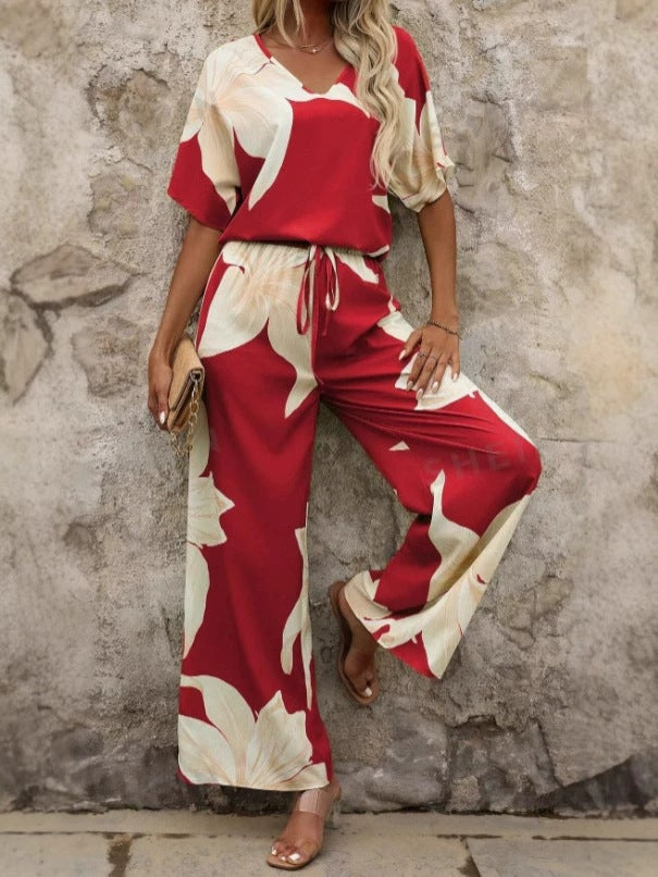 2025 European and American cross-border Amazon spring and summer new printing light fashion comfortable casual suit short sleeve