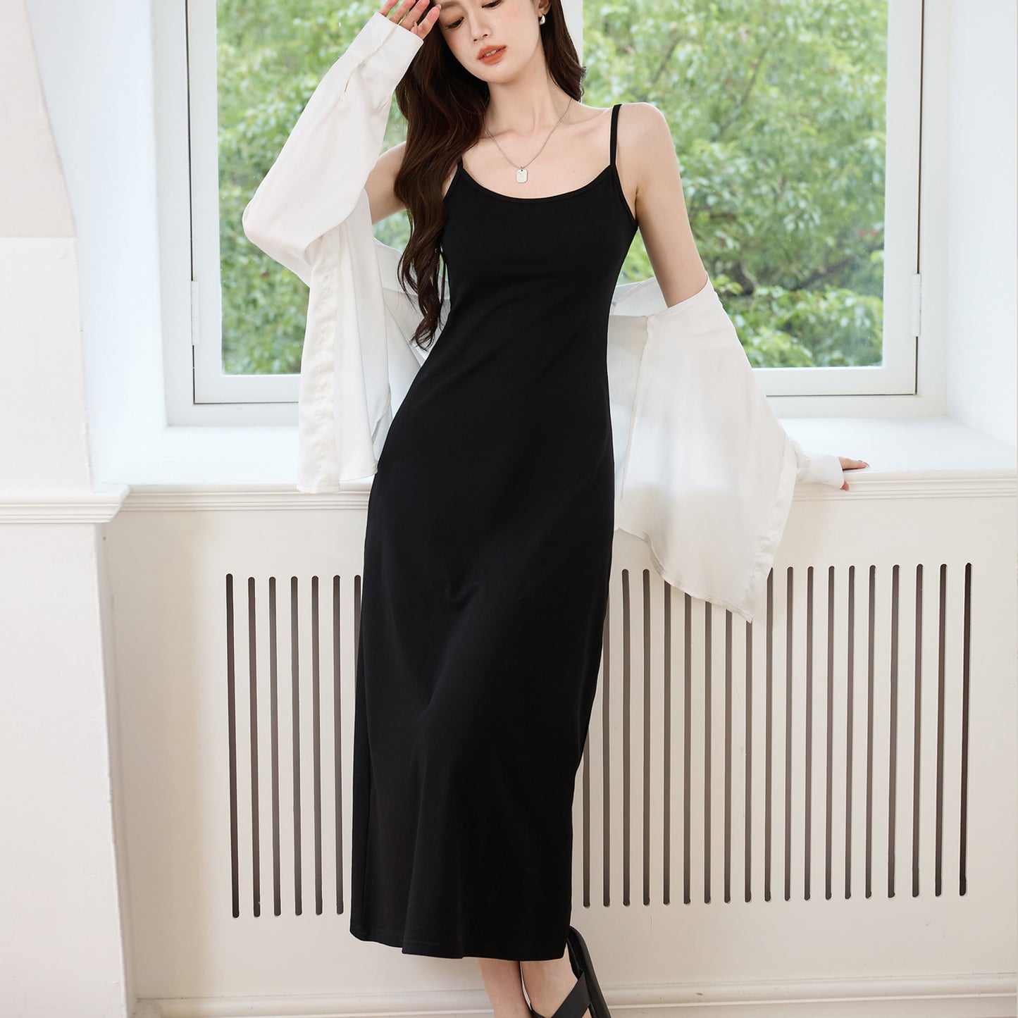 Knee to ankle suspender dress women's summer 2026 new cotton vest long dress versatile slim and thin skirt