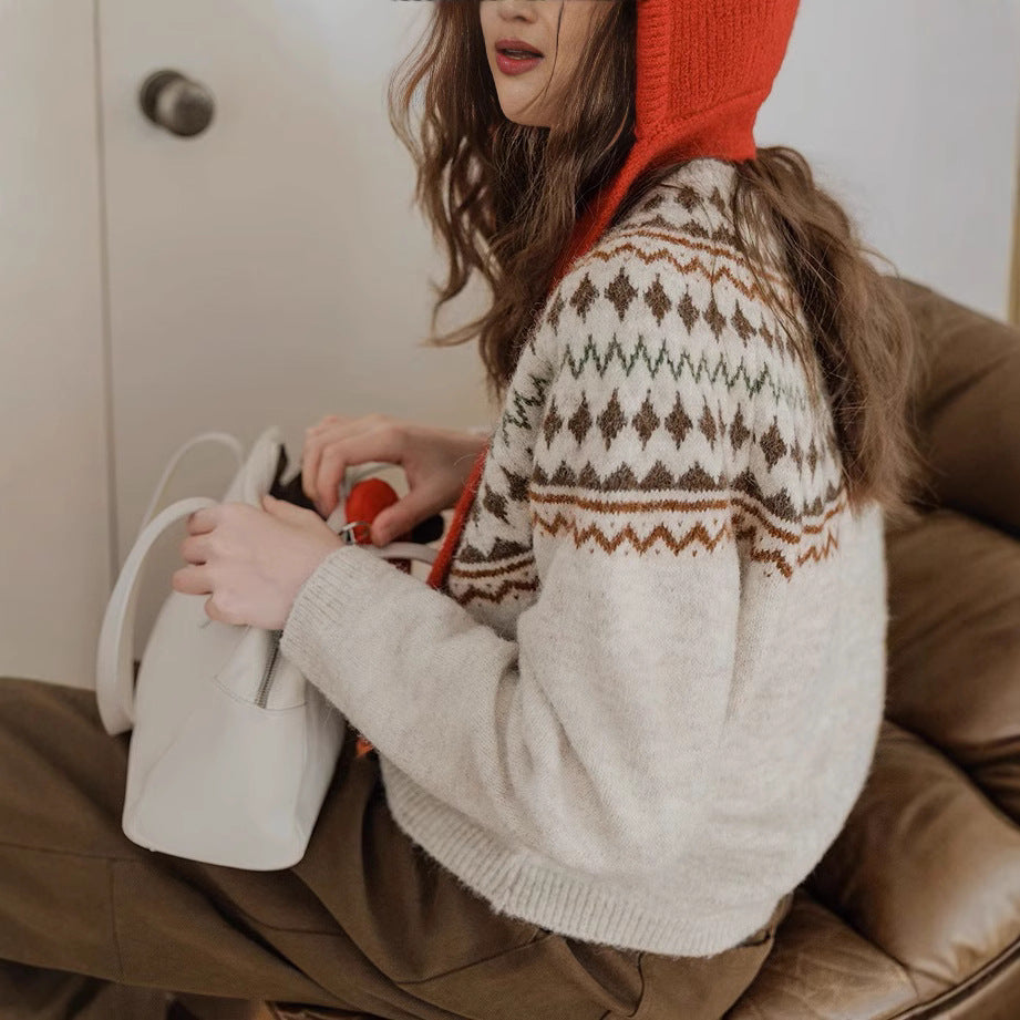 Momolife Christmas vibe Fair Island soft waxy apricot knitted sweater casual 2024 autumn/winter women's sweater