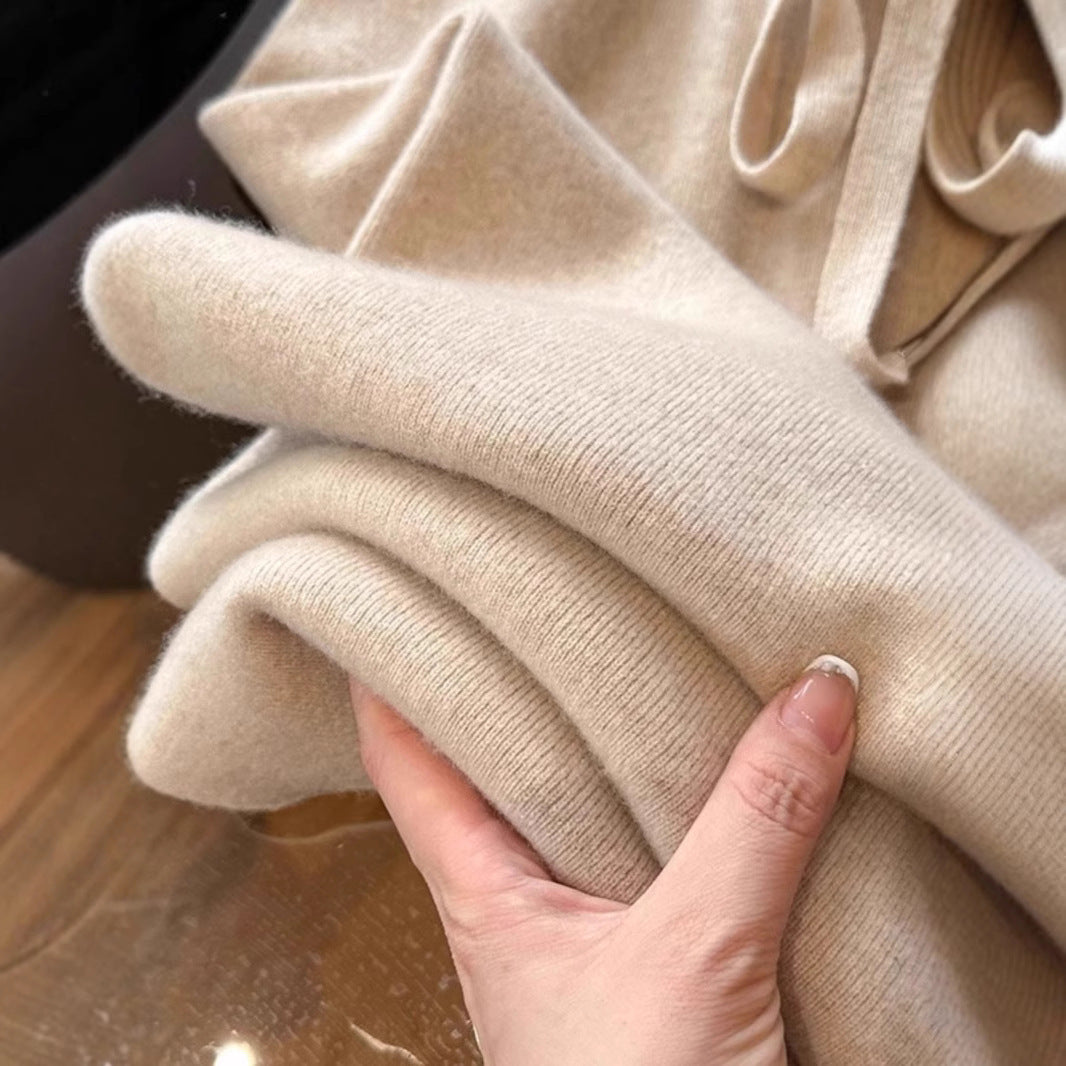 Autumn and winter temperament Australian first-cut wool high-waisted wide-leg pants women's cloud casual soft waxy wool straight trousers