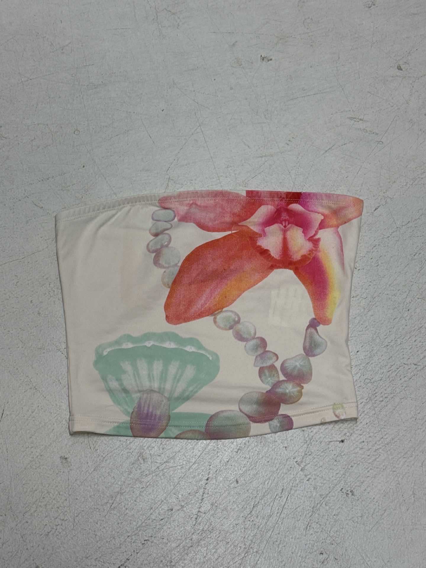 Street Vacation Wind Island Shell Print Off-Shoulder Slim-Fit Vest Hot Girl Sexy Skinny Versatile Top