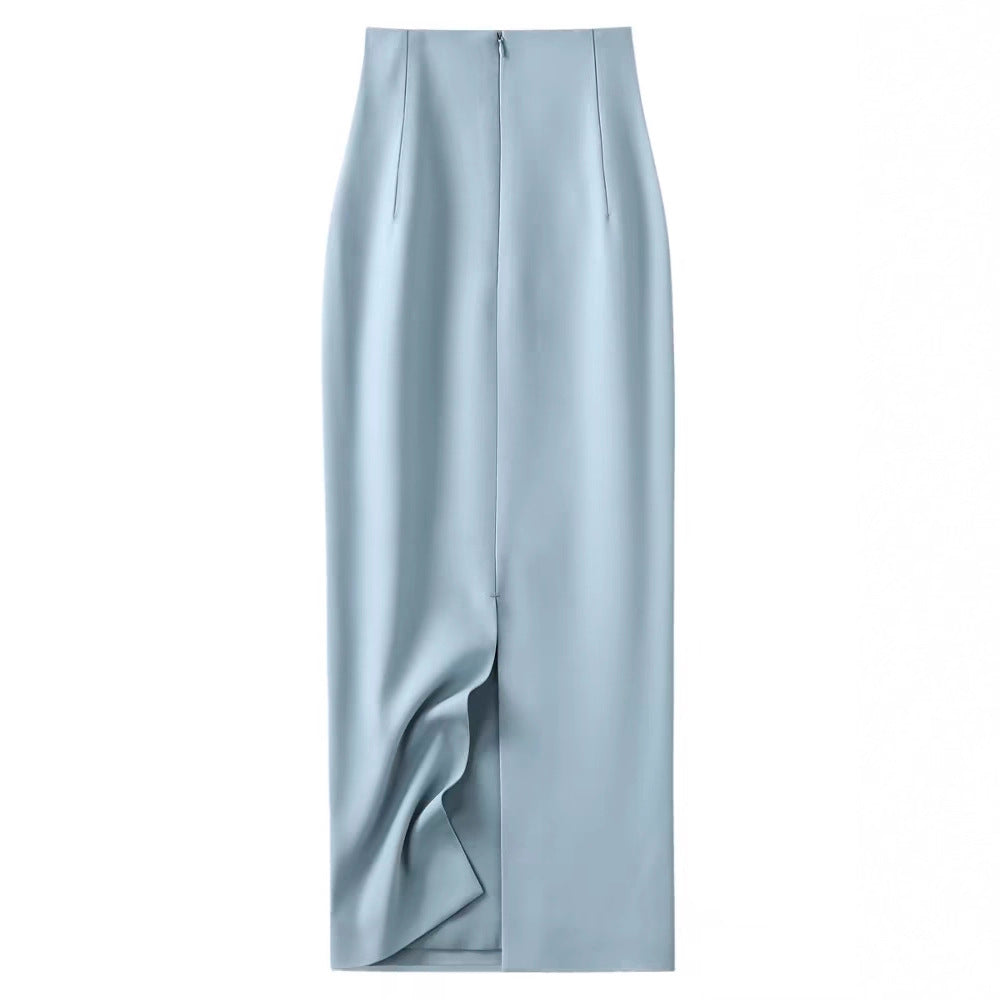 High-end woolen half-length skirt for women's autumn and winter temperament, high waist, hip-wrapped straight skirt, back split, slim and thin skirt