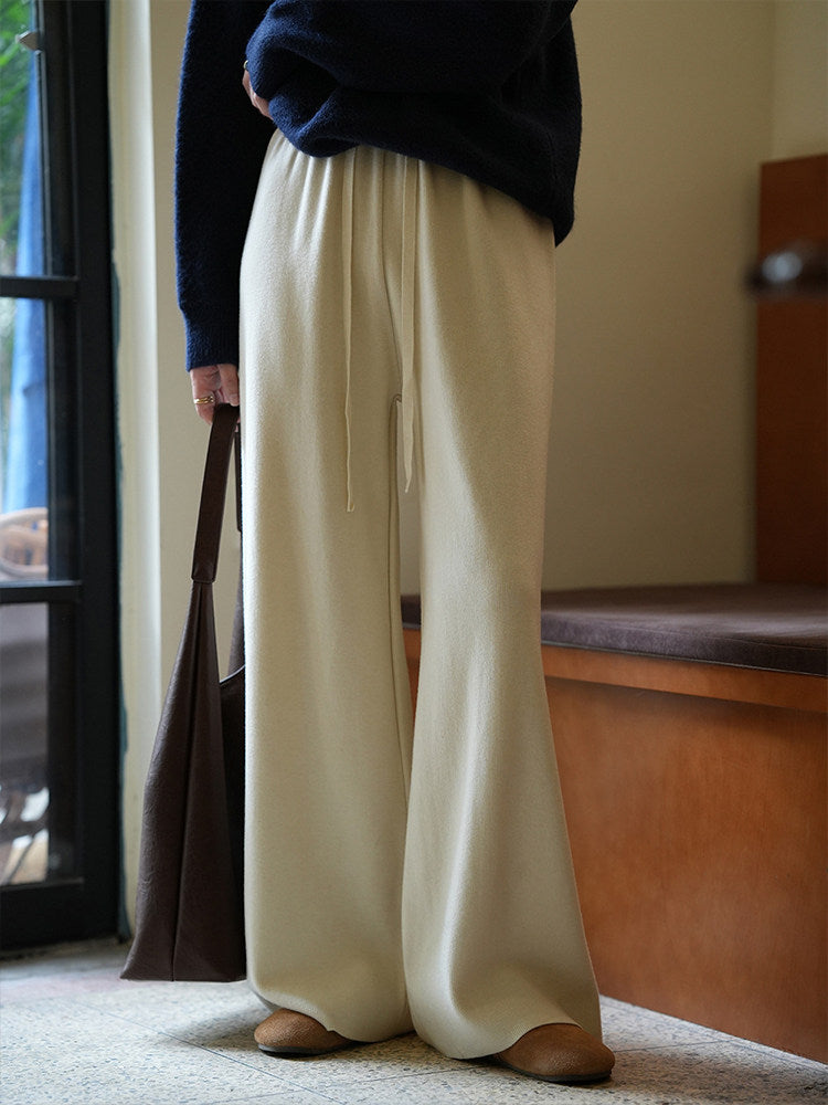 CHAO luxury cattle recommended! Milky white cashmere knitted wide-leg pants women's high-waisted loose straight drape floor pants