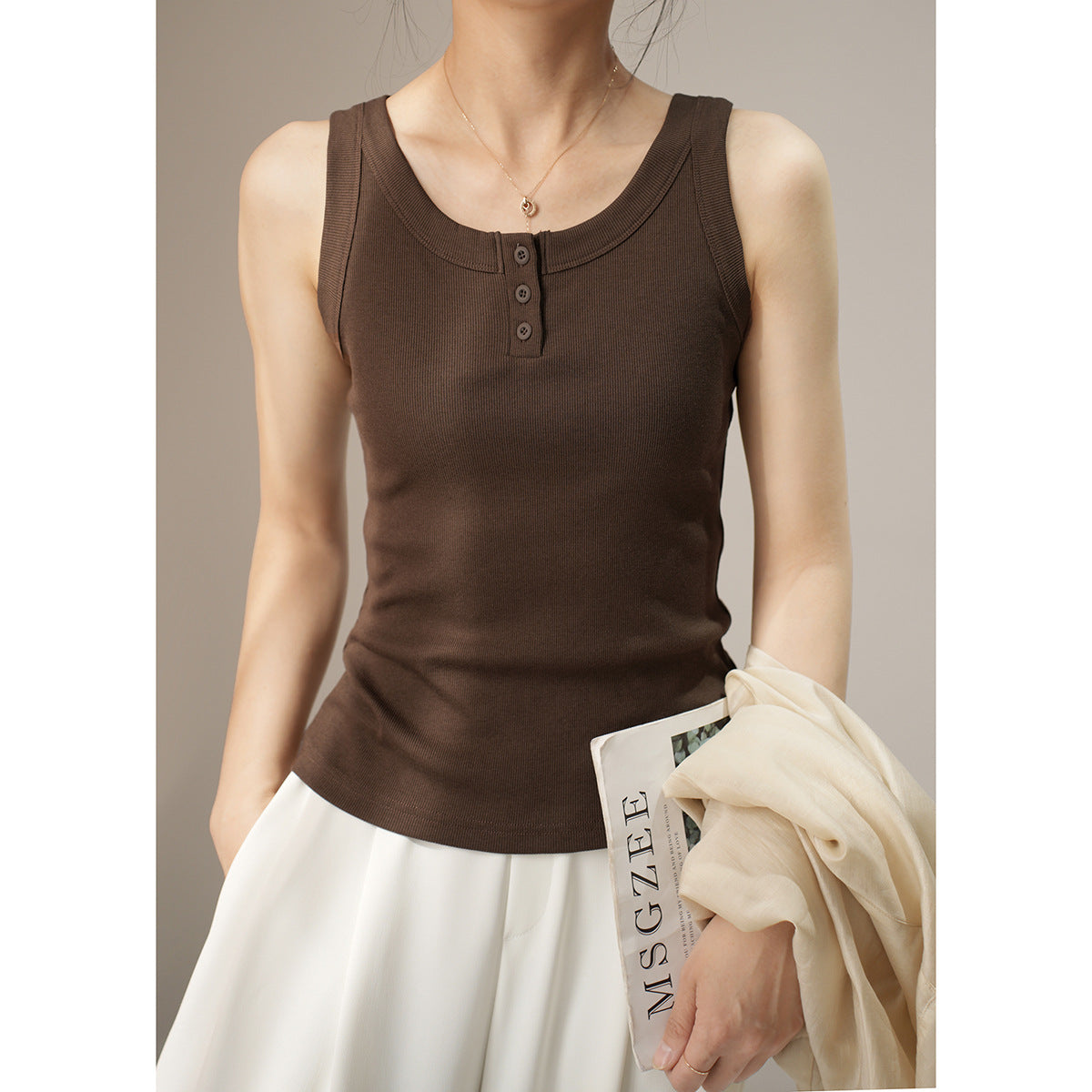 [High quality & no fear of goods ratio] Pure cotton vest women's cover breast anti-light inner and outer wear button sling