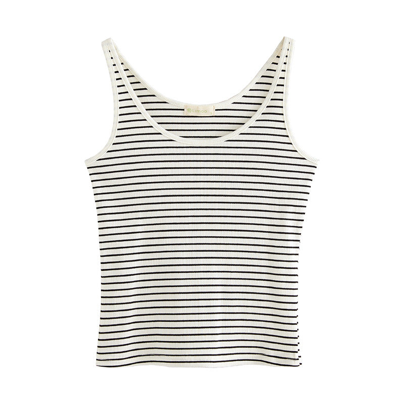 Selection of 260g pure cotton striped sling vest women's summer 2026 new U-neck slim-fitting and thin bottom outer top