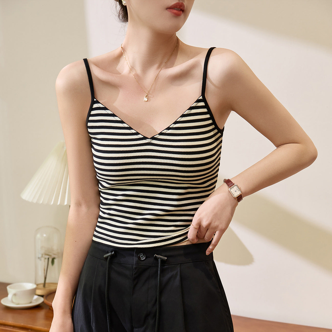 Selection of pure cotton striped sling vest women's summer 2026 new V-neck sexy backless babes wear sleeveless inside and outside