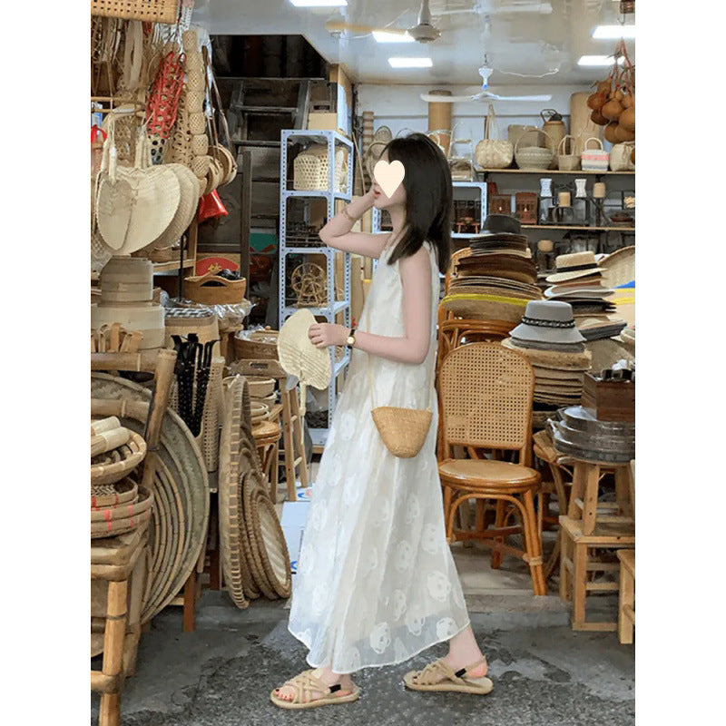 2025 new French solid color sleeveless vest dress women's summer niche design apricot dress