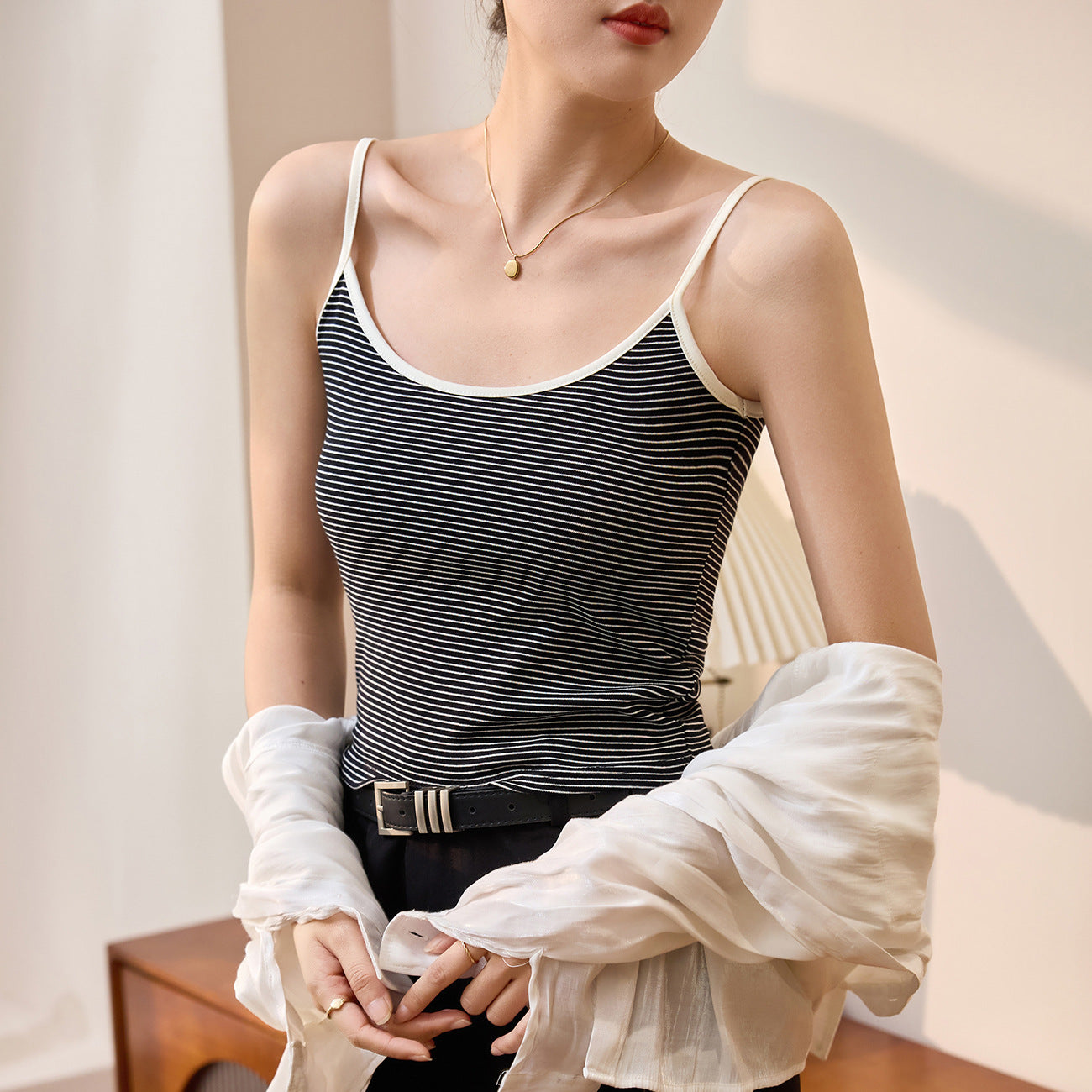 #Zhen quality, no fear of goods ratio, high-count pure cotton #pinstriped sling vest for women's summer high-waisted short sexy outer wear