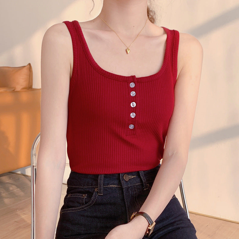Pure cotton button sling vest for women's summer outer wear 2026 summer new slim-fitting and thin inner base sleeveless top