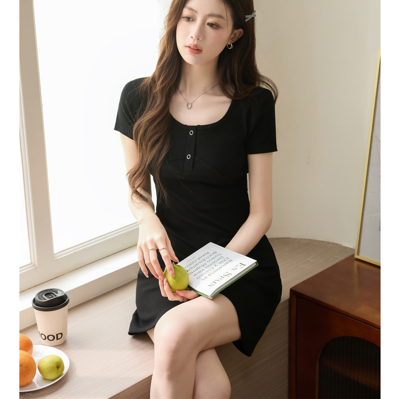 [Selection of excellent cotton] French small black dress A-shaped square collar dress women's summer 2026 new pure cotton sexy short dress