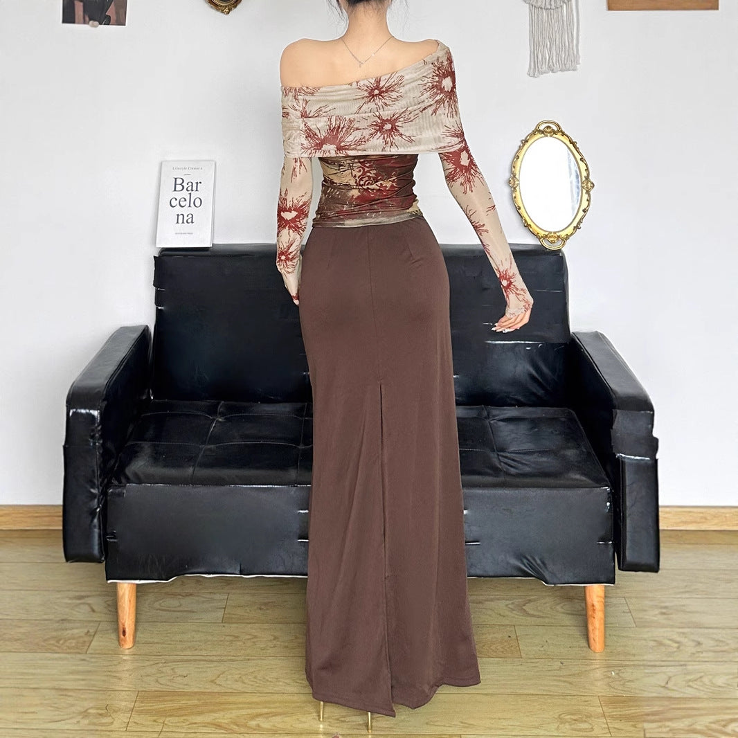 Love cloth forget pure desire retro brown spice girl split hip skirt low waist one piece slim knit dress