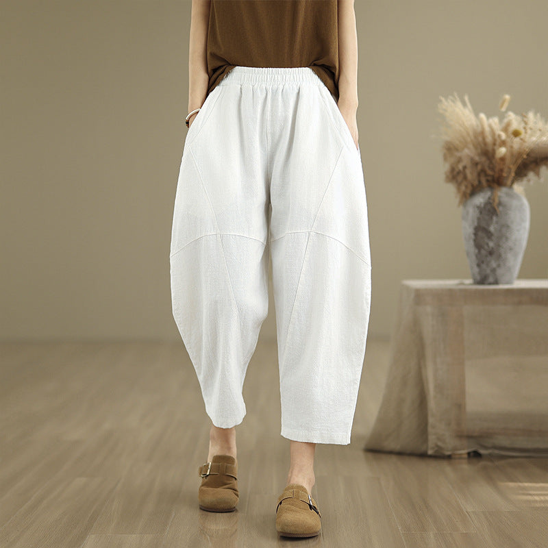 Real shot women's bloomers 2025 new thin cotton and linen loose large size fat mm nine-point cross-pants women Harlan pants women
