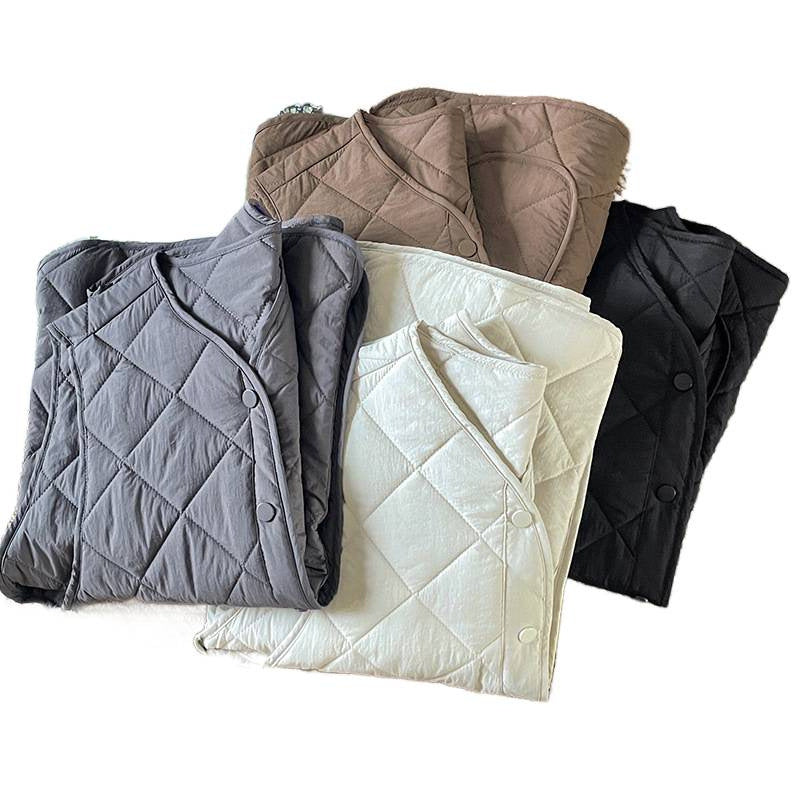 2025 autumn and winter new literary and retro rhombus cotton hemming snap button cotton vest