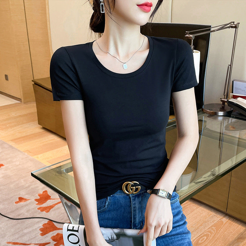 Pure cotton big red short-sleeved t-shirt women's summer slim-fit bottoming shirt with inner top, high-end versatile and thin t-shirt