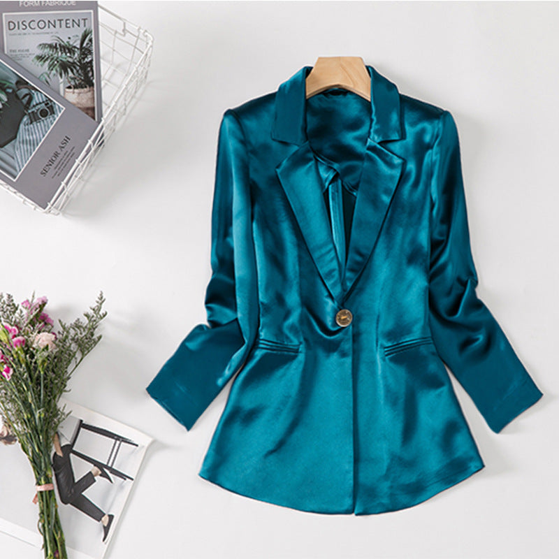 Acetate small blazer, slim and slim, single-breasted, light luxury, niche texture, thin small suit top, female OL Han