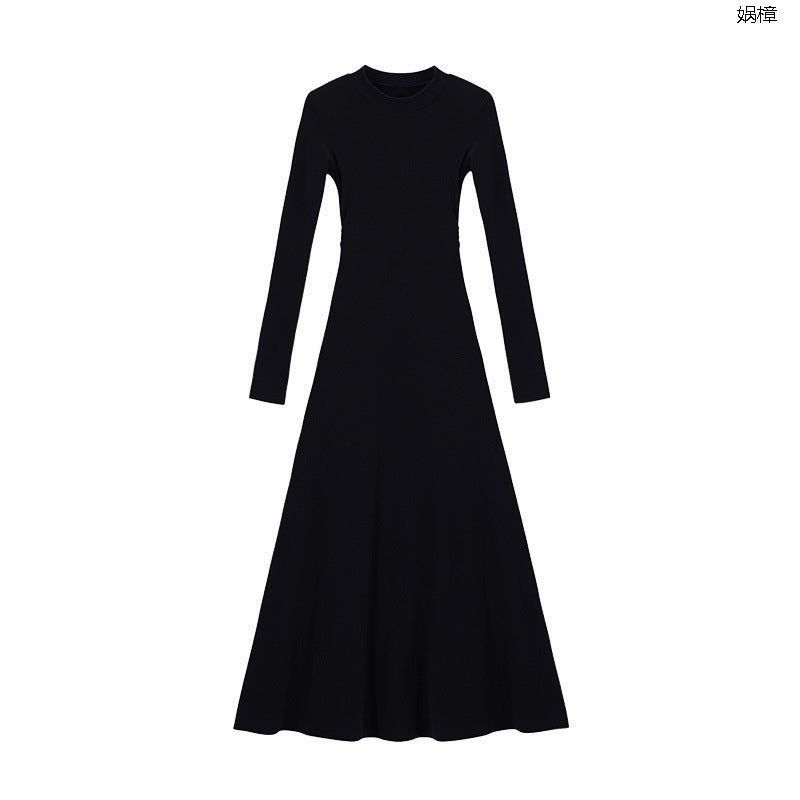 Hepburn style black long-sleeved primer dress, children's autumn and winter French temperament, waist slim fit, long dress inside