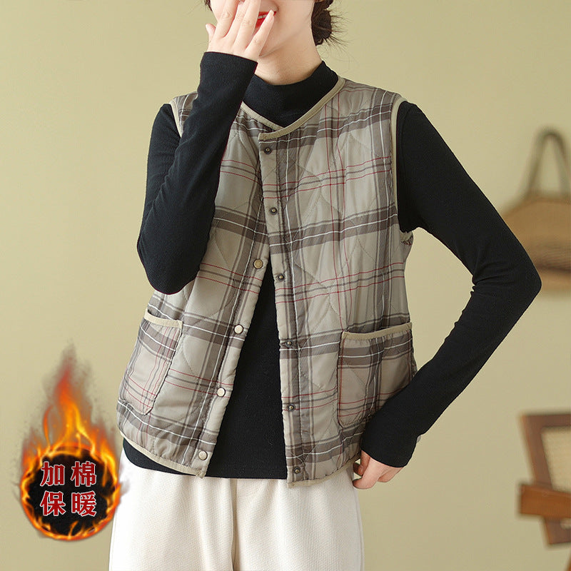 Real shot 2025 autumn and winter new Japanese vest jacket warm quilting cotton vest, velvet vest liner women's clothing