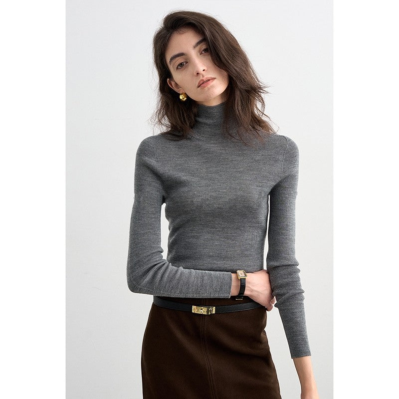 Simplified turtleneck slim-fit wool knitted bottoming shirt for women's autumn and winter high intelligence seamless integration skin-friendly sweater