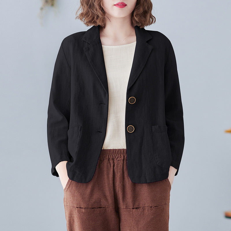 Real shot 2025 spring new literary loose solid color lapel long-sleeved blazer women's outer top 6003