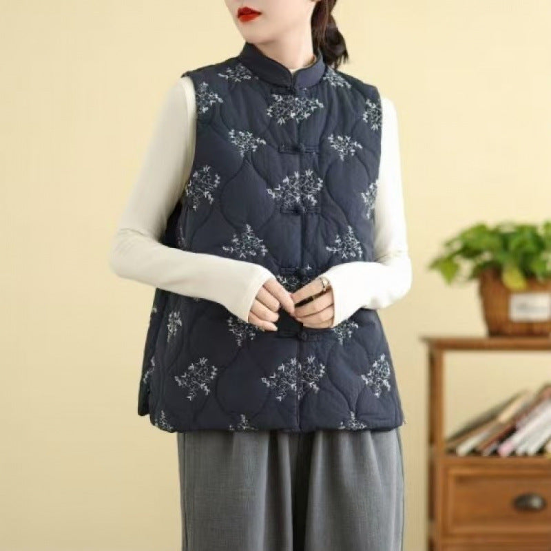Real shot 2025 winter new heavy industry embroidered down cotton clothes vest retro new Chinese vest warm jacket