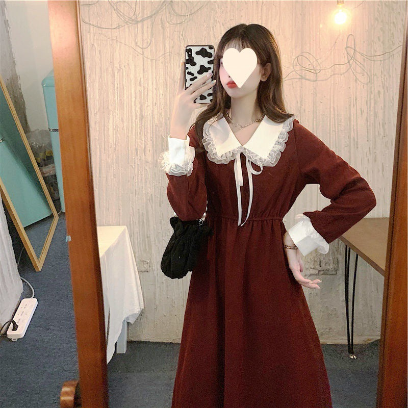 New Year's red dress women's 2024 spring and autumn Korean version waist and thin French small man super fairy temperament long skirt
