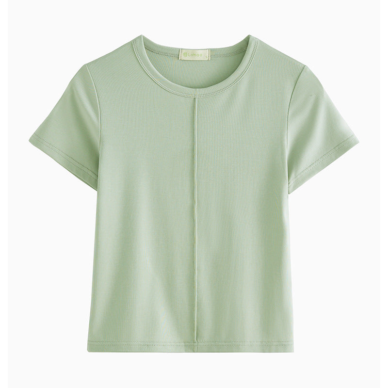 #Tencel Lyocell cotton, Zhen quality #bright line design T-shirt women's short-sleeved tight-fitting inner round neck top