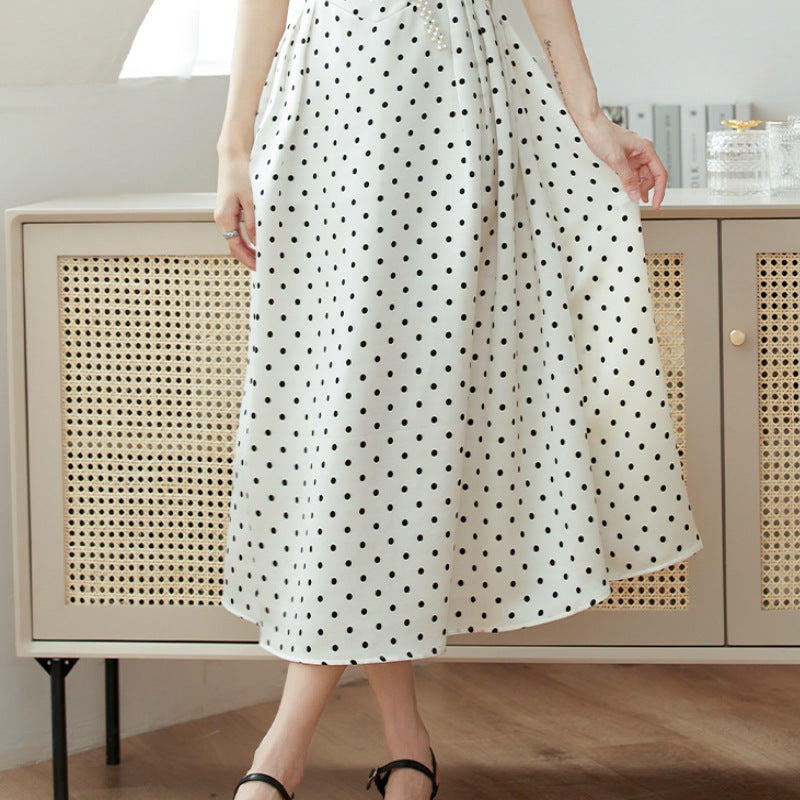 Fried Street Elastic Waist Acetic Acid Skirt High-end Silky 2025 Spring and Summer New Over-the-Knee Swing Skirt