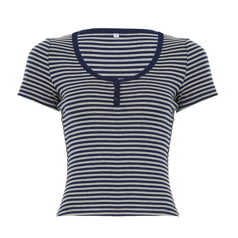 Love cloth forget slanted shoulder striped light and slim long-sleeved T-shirt sexy off-shoulder simple versatile and thin casual top