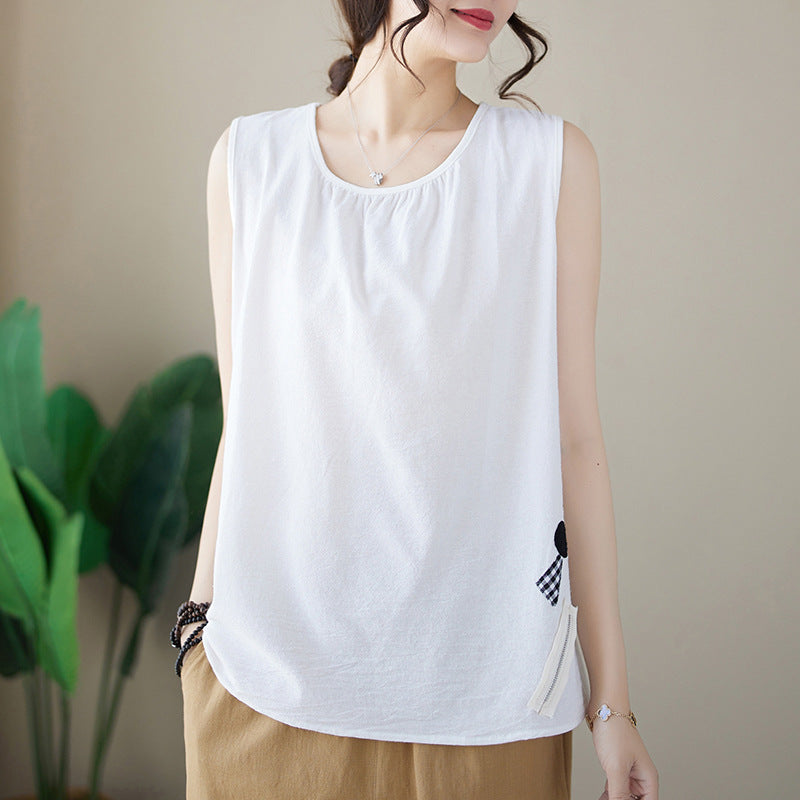 In the summer of 2025, the new cotton and linen patches, fine wrinkle vest, women's loose sleeveless T-shirt top