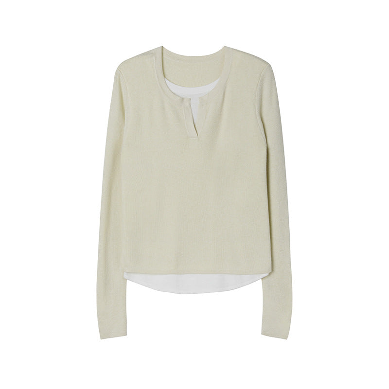 #Blended light modal cotton skin-friendly and soft #color matching fake two-piece T-shirt women's 2026 autumn and winter long-sleeved bottoming shirt