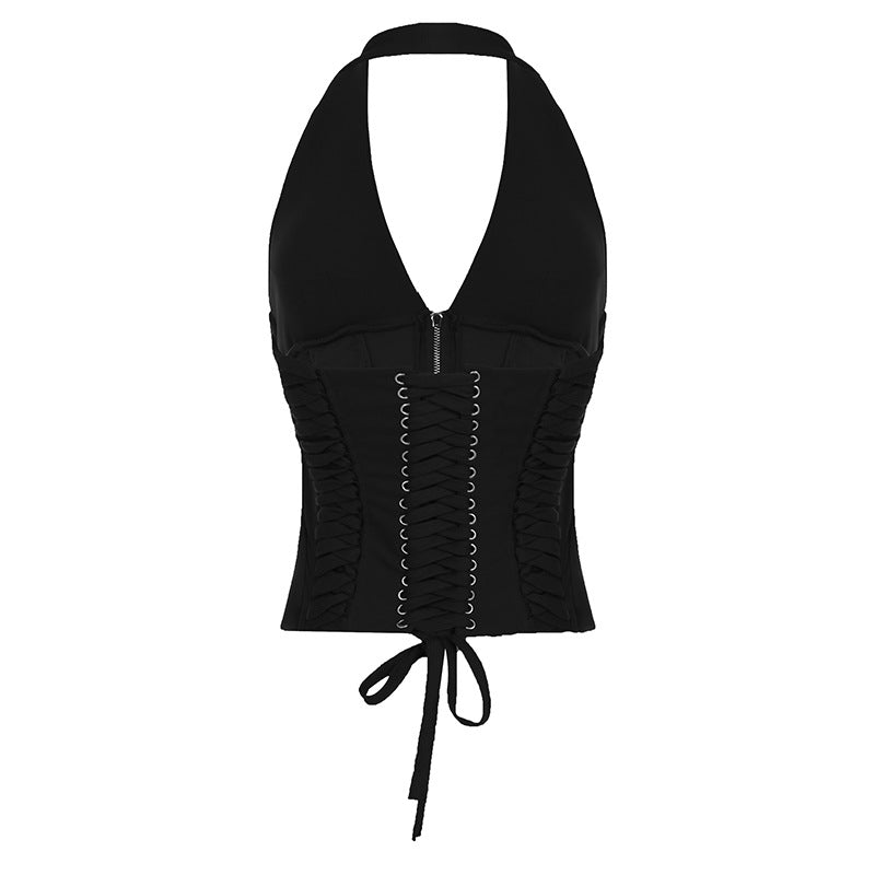 Penne same strap waist neck deep V-neck vest sexy hottie slim short slim versatile top