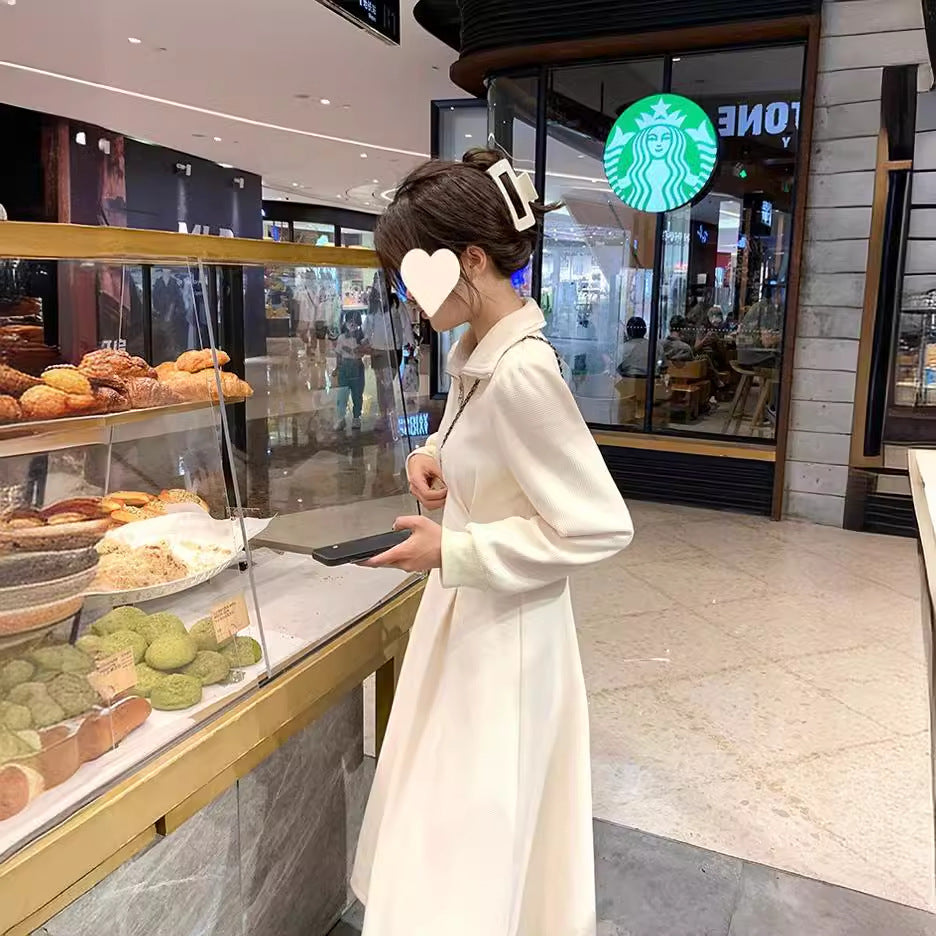 Autumn new 2026 women's fat mm waist skirt plus-size high-end long-sleeved waffle with dress women