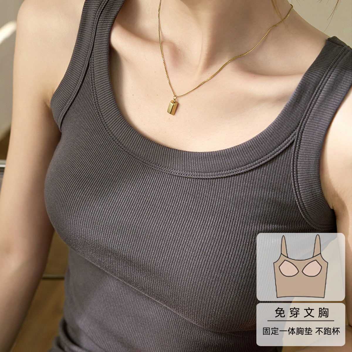 #Fixed cup with chest pad #High elastic thin threaded cotton cover breast anti-light inner sling vest women's tube top