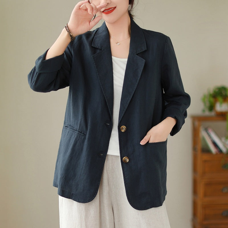 Real shot 2025 spring new literary loose solid color small suit casual suit long sleeve jacket women #9668