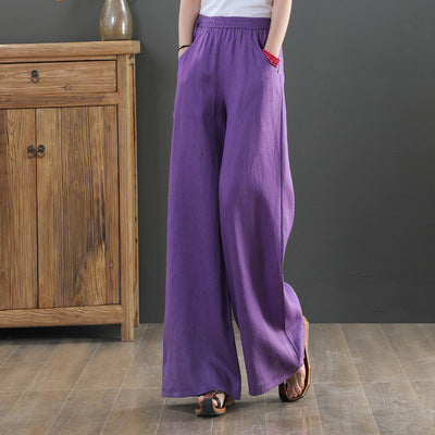2025 summer new literary loose solid color cotton and linen elastic waist wide-leg pants trousers women's casual pants #9793 #