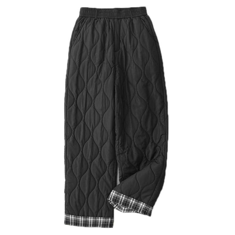 American retro plaid wide-leg pants women's 2025 winter new splicing thickened casual loose straight cotton pants outer wear
