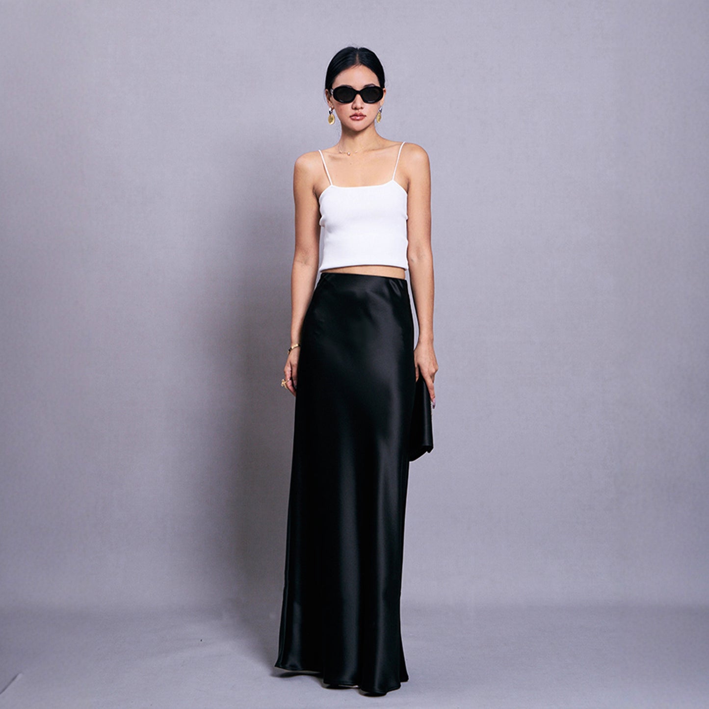 Heavy luxury! Triacetic acid satin skirt acetic acid super long floor-mopping skirt elastic waist pendant stylish