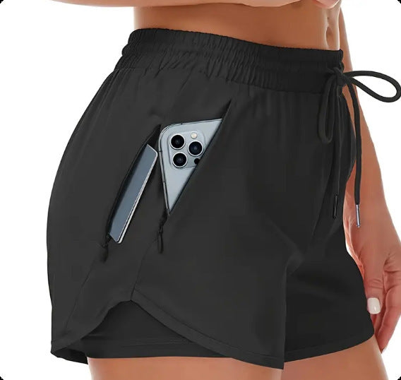 Amazon cross-border 2025 women's 5-inch sports running shorts quick-drying lightweight fitness belt zipper quick-drying