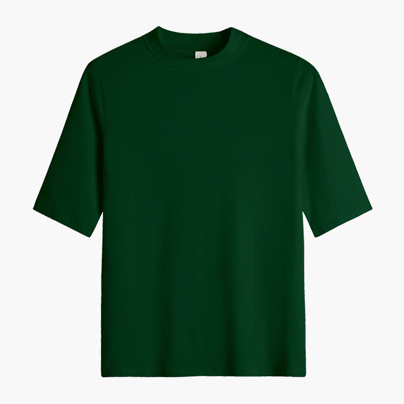 White cotton semi-turtleneck five-quarter-sleeved T-shirt women's medium-sleeved belly-covering bottoming shirt slim-fitting top temperament commuting