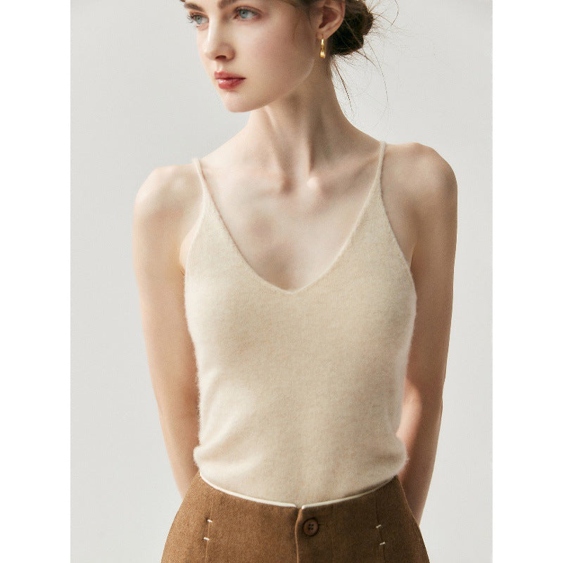 Seamless ready-to-wear! A first-line V-neck cashmere camisole for women with a sleeveless knitted base cardigan underneath