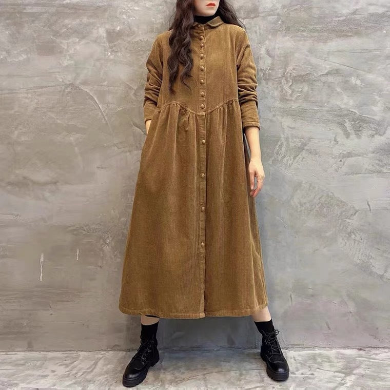 8202 #2024 Autumn and winter velvet long-sleeved retro literary loose medium and long corduroy jacket trench coat women