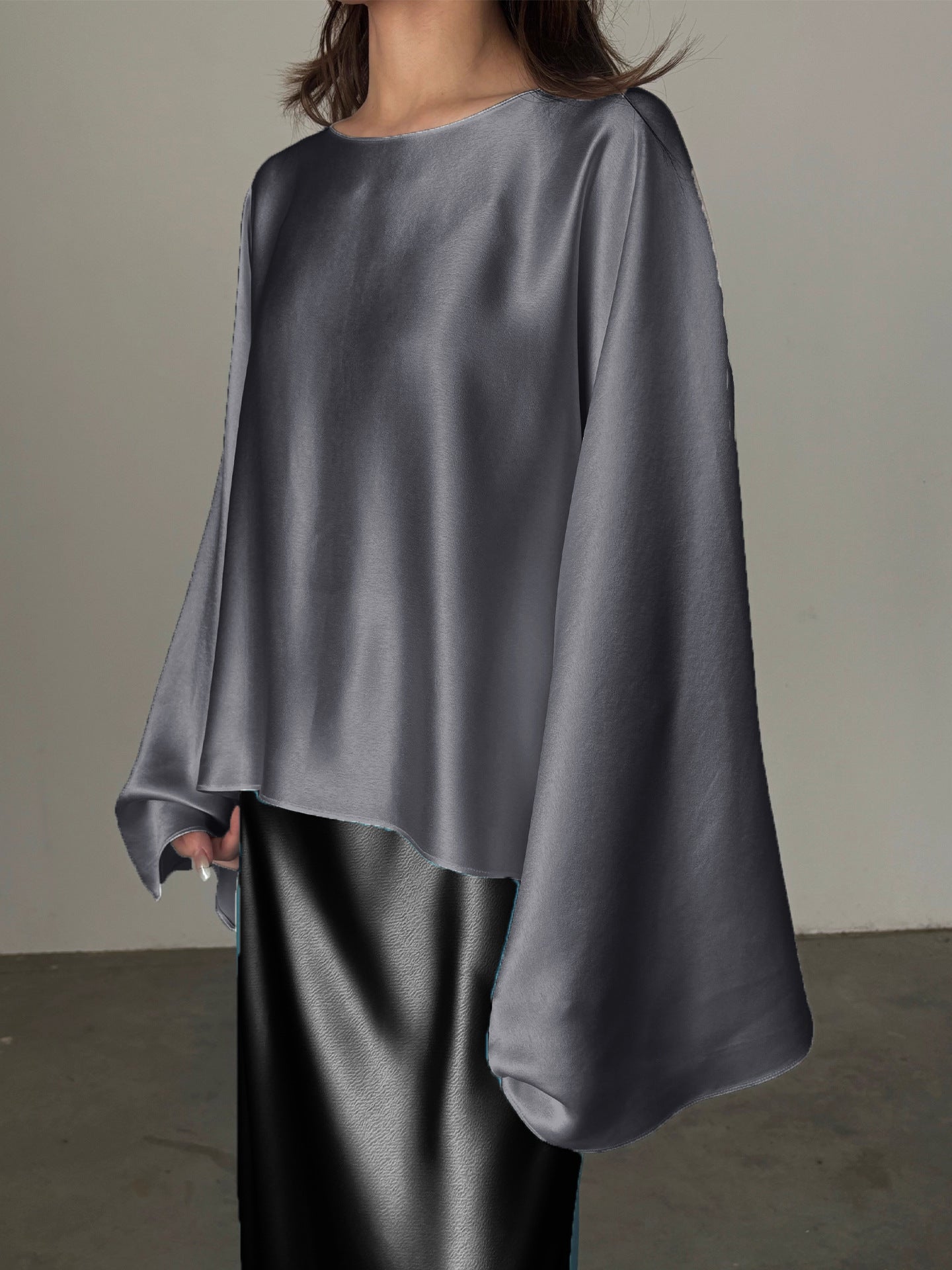 Haute couture spot Japan imported acetic acid one piece glossy top long sleeves huge thin static luxury minimalist horn sleeves