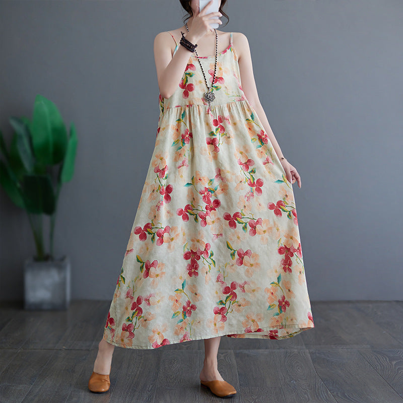 2023 summer new simple idyllic beach skirt pullover sleeveless suspender dress women