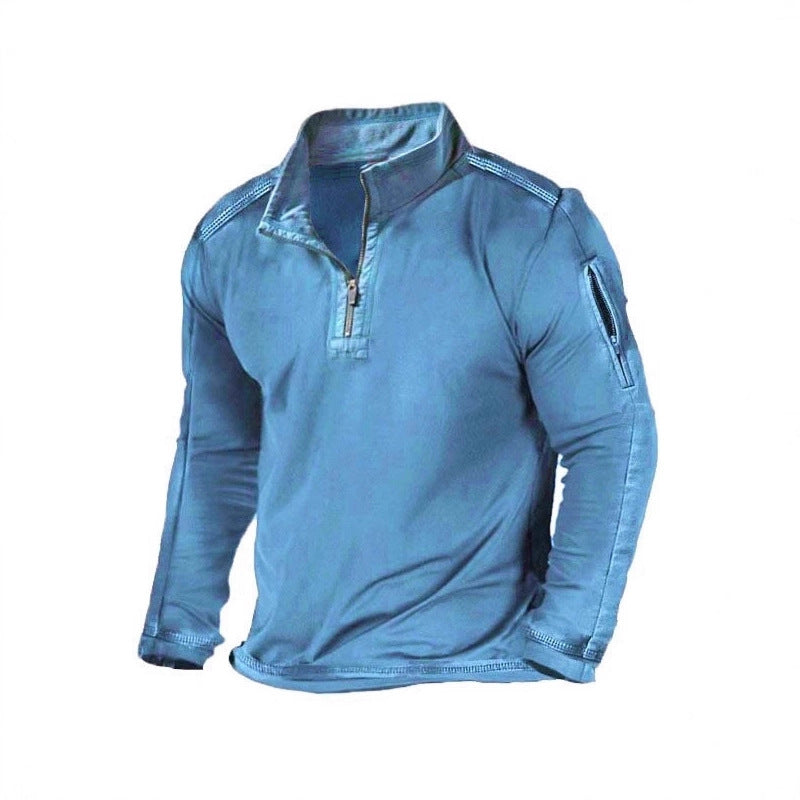 2025 Foreign Trade Men's Amazon Men's Outdoor Sports Fashion Zipper Stand-Up Neck Long Sleeve Elastic Pocket Sweater