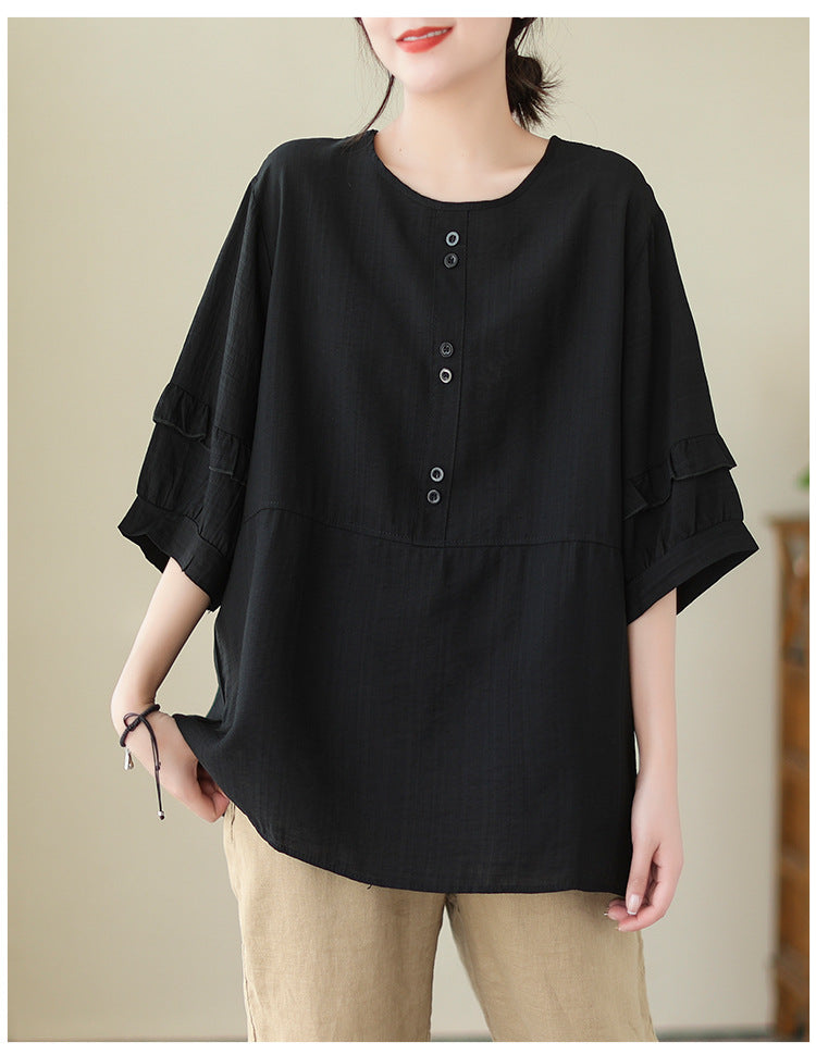 In the summer of 2024, the new cotton and linen loose large size simple casual solid color short-sleeved top T-shirt women's #8538